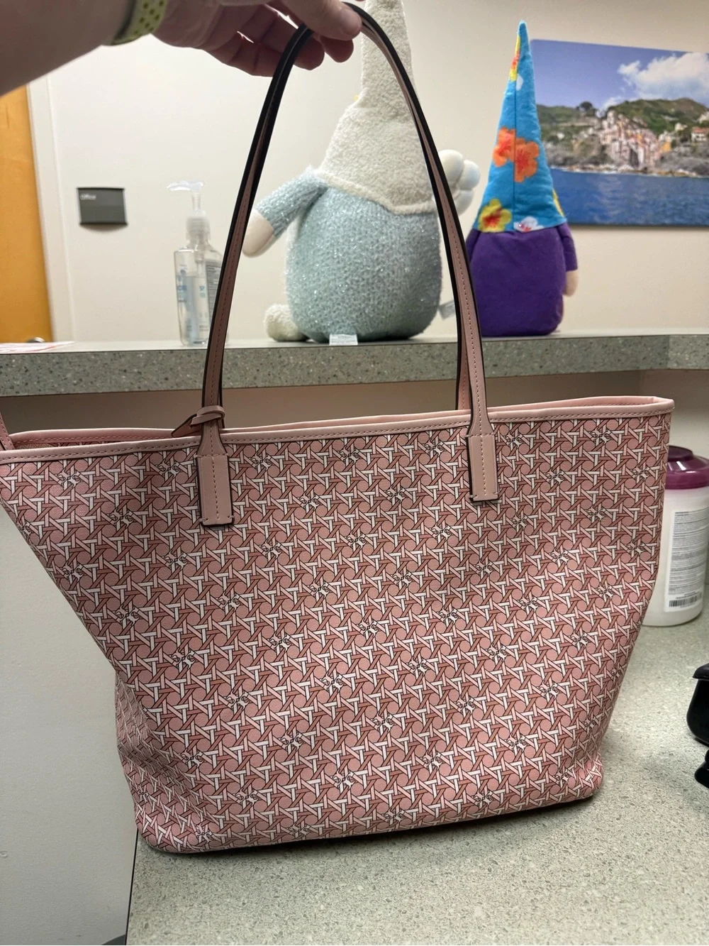 Vintage Tory Burch Ever-Ready Coated Canvas Tote In Winter Peach/Pink